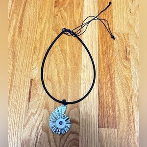 Black Cord Necklace with Spiral Shell Pendant